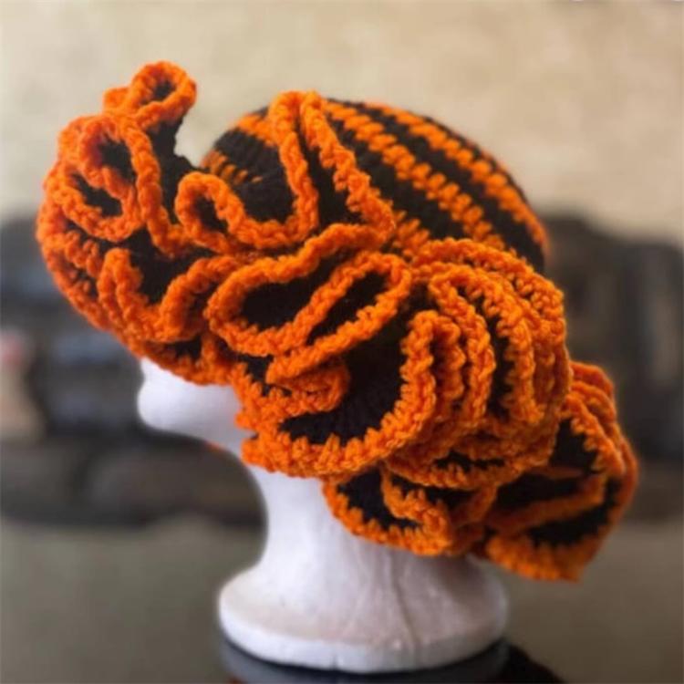 Handmade Knit Bucket Hat for Woman Weaving Ruffled Brim Bucket Hat Adult Teens Winter Cycling Fisherman Hat