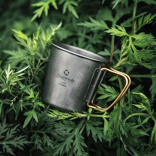 Caneca de Titânio Thous Winds, Caneca Individual, Caneca para Exterior, Titânio, Leve, Durável, Fogo Aberto, Estilosa, Acampamento Solo, Acampamento, Inclui Saco de Armazenamento em Rede
