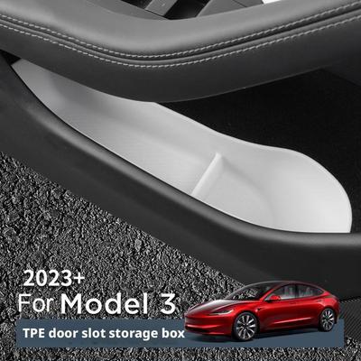 For Tesla Highland 2025 Car Door Side Storage Box Front Rear Side TPE Door Storage Organizer Tray Interior Accessories