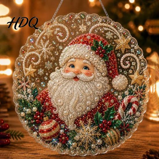 Celebration Party Supplies Christmas Acrylic Tree Hanging Ornament Faux Pearl Art DIY Painting Holiday Suncatcher 20cm Glowing Window Decor for Home