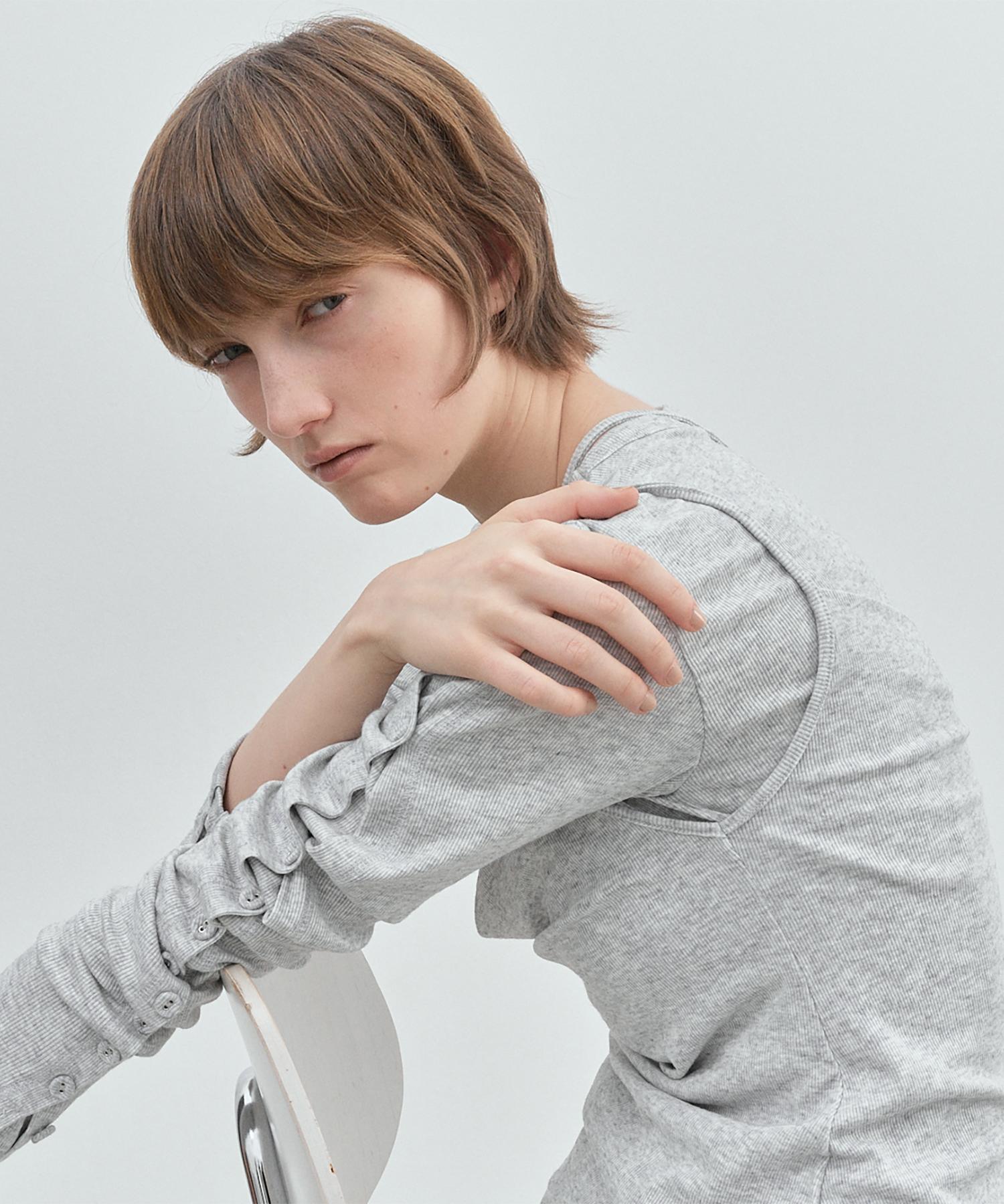 Mario Button Ribbed Top (Light Melange Grey) L
