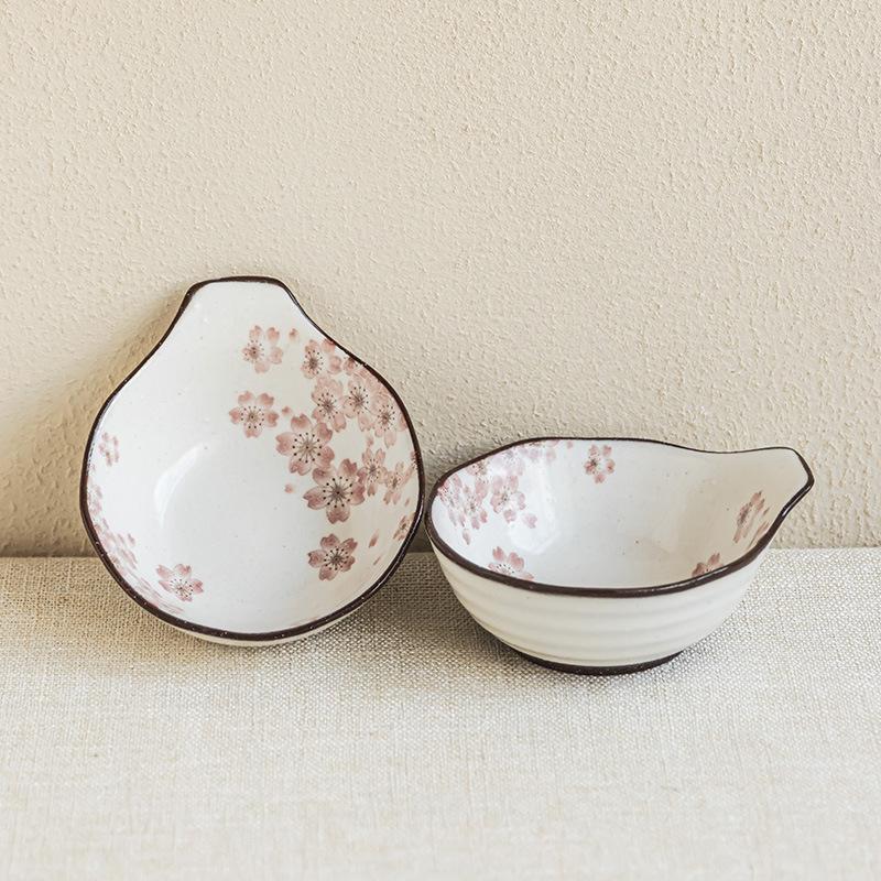 Cherry Blossom Ceramic Flavor Dish Household Spit Bone Dish Practical Single Handle Flavor Dish Restaurant Japanese Small Dish Tableware Dish