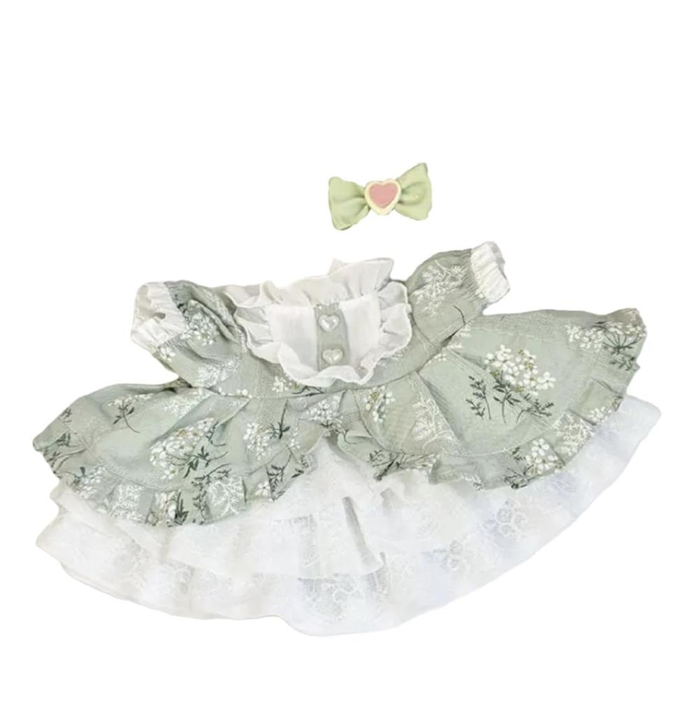 Rinabell Costume for Small Plush Toy, Stellar Cookie Ann Outfit, Floral Mint Green Dress with Ribbon