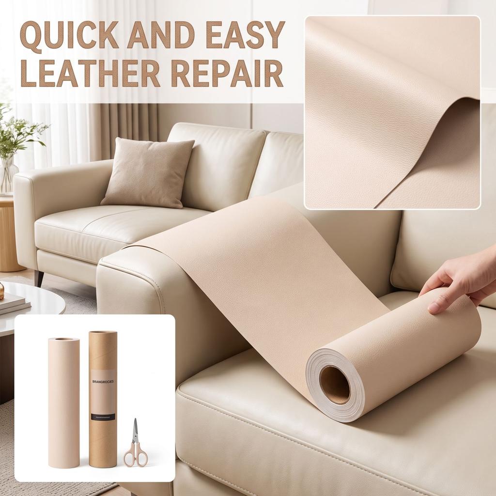 Self-Adhesive Leather Tape Kit - Strong Adhesive Patch for Sofa, Car, Chair, Furniture, Jacket - 30cm Wide 1m Long