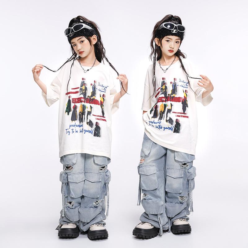 Hip-Hop Children'S Trendy Jazz Dance Performance Costumes Girls Catwalk Navel Suit Hip-Hop Hiphop Performance Costumes Summer