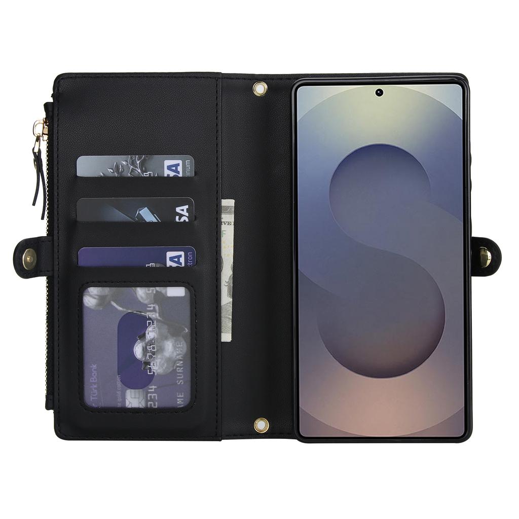 For Samsung Galaxy S25 Ultra Wallet Case Magnetic Detachable PU Leather Phone Cover with 2 Straps