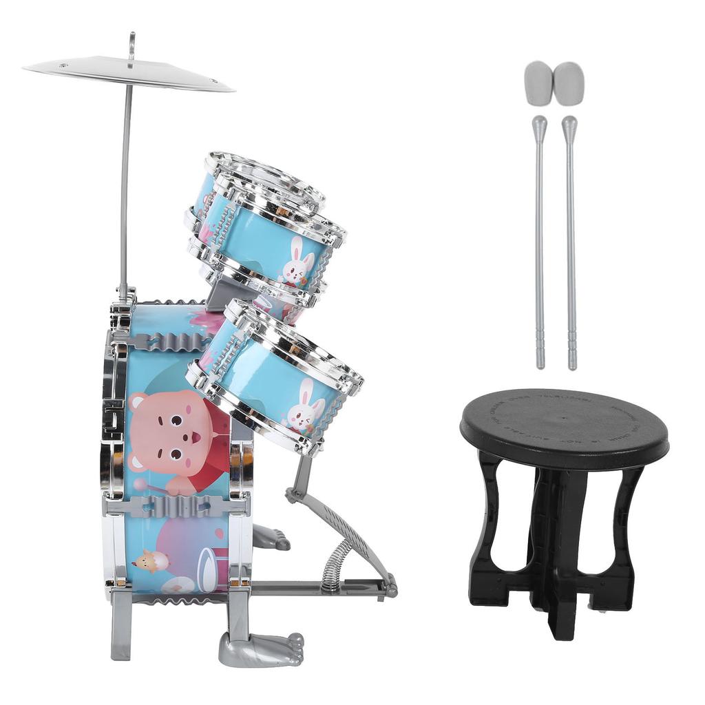 Kids Drum Set Cartoon Drums Kit Educational Child Musical Instrument Boys Drum ToyBlue