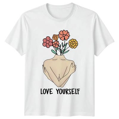Love Yourself Unisexs TShirt Body Positive Floral Self Care