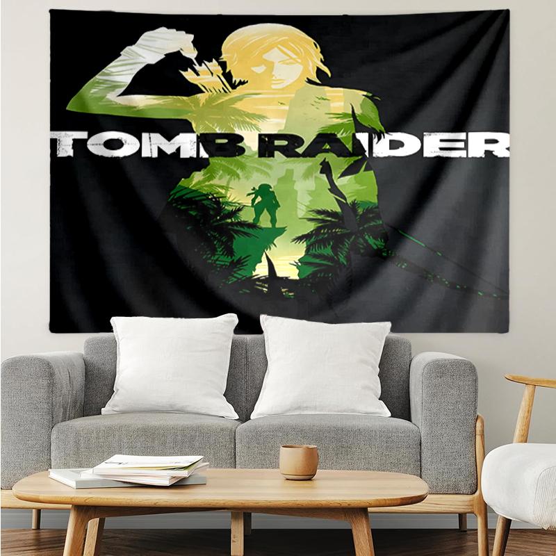 Tomb Raider Print Tapestry, Backdrop, Easy Setup, Ideal for Bedroom, Office & Living Room, with Aesthetic Wall Hanging Decor.