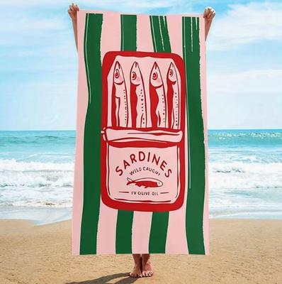One Pack Superfine Fiber Sardine Can Pattern Beach Towel Fast Drying Powerful Suitable for Beach and Swimming Pool Beach Towel