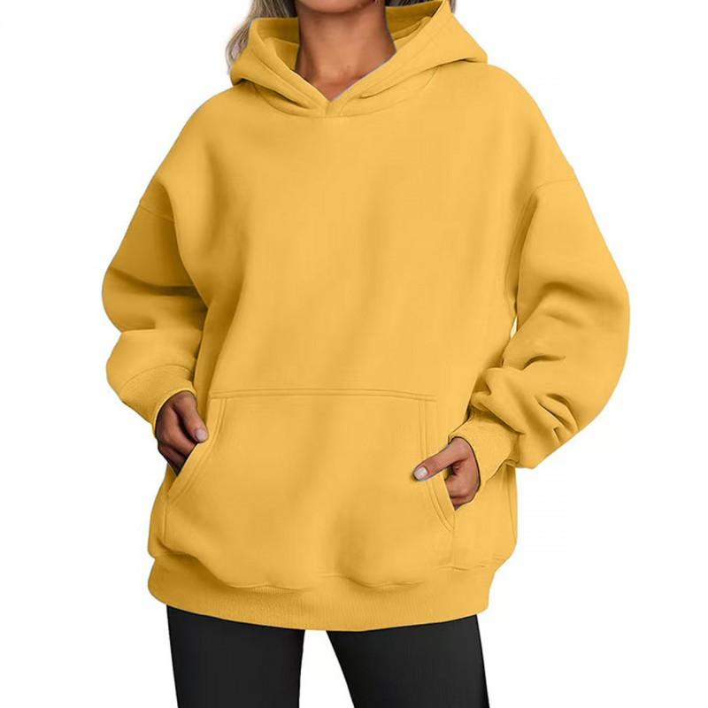 Womens Hooded Sweatshirt Loose Fit Casual Pullover With Front Pocket Streetwear Style
