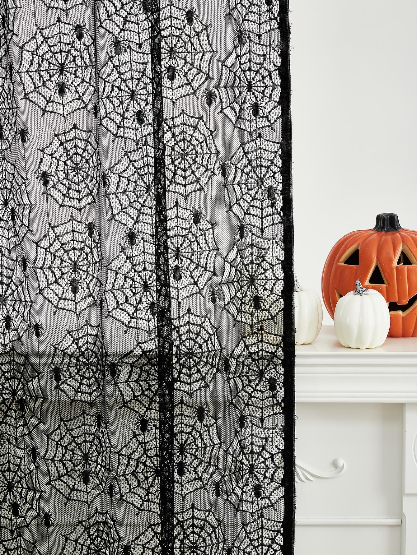 

Halloween Lace Window Curtain with Spider Web Design - Perfect for Fireplace, Door curtain 100x140cm&Fixed Pleat