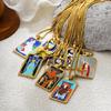 New Design Colorful Enamel Tarot Cards Pendant Necklaces  18K Gold Plated Sun Star Moon Box Chain Choker Jewelry for Women