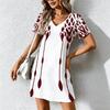 Mode d'été pour femmes Robe à col en V à manches courtes avec imprimé géométrique rétro Jupe courte sexy Robes
