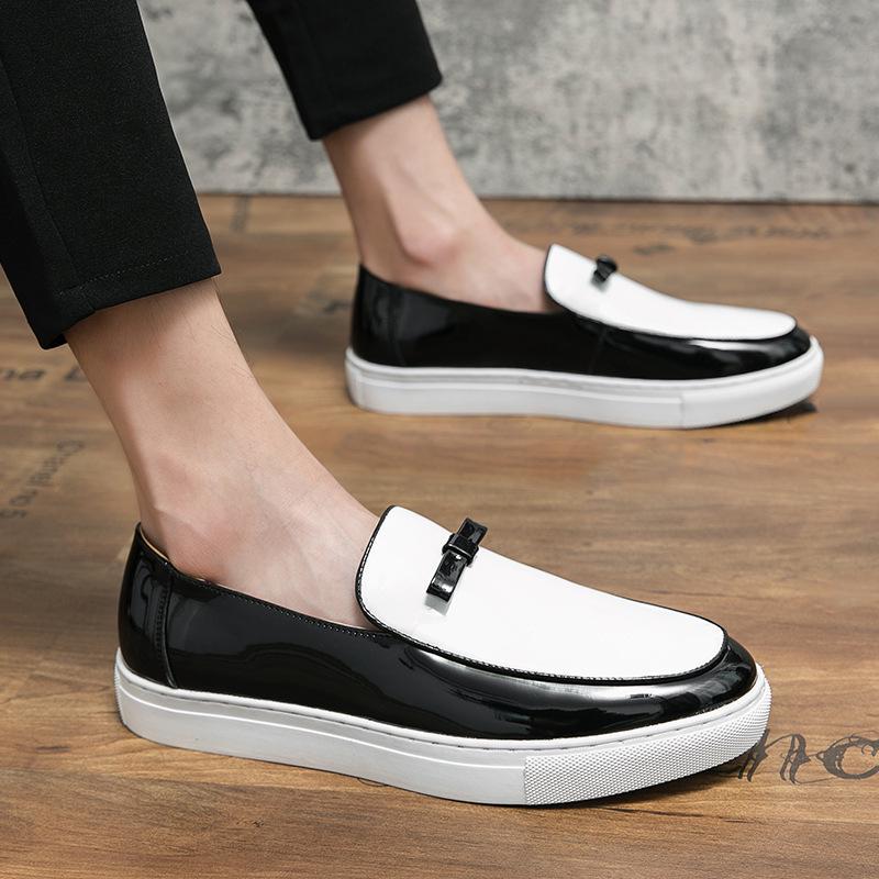 Men's Korean Style Glossy Runway Slip-on Sneakers - Large Size Fashionable Business Casual Shoes