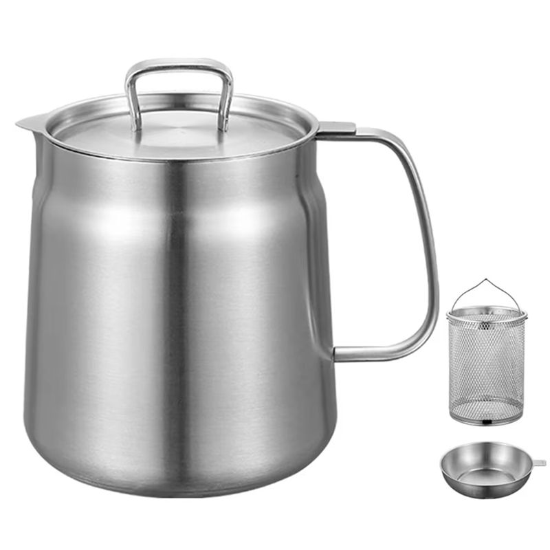 

AEE4-Stainless Steel Fry Kitchen Pot 2L Kitchen Fryer Pan Large Capacity Multifunctional Oil Filter Tank Deep Frying Pot серебряный