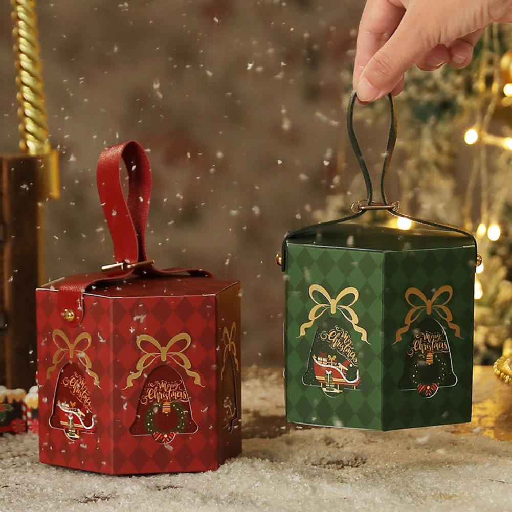 Christmas Gift Box with Handle Cartoon Fruits Candy Treats Goodies Chocolates Storage Box Hexagonal Square Design Packing Box