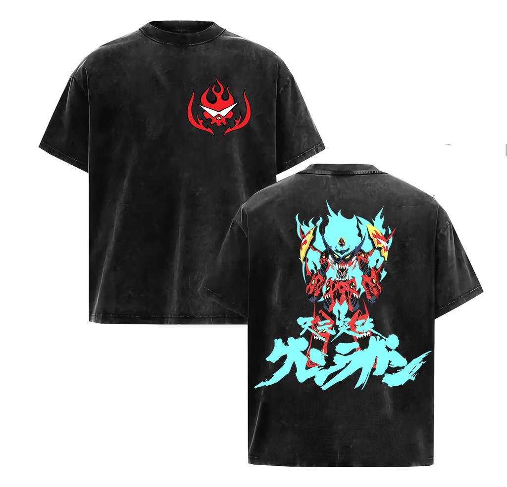 Vintage Washed Anime Tengen Toppa Gurren Lagann Graphic T Shirt Unisexs Oversized Harajuku Fashion Short Sleeve Tshirt Streetwear