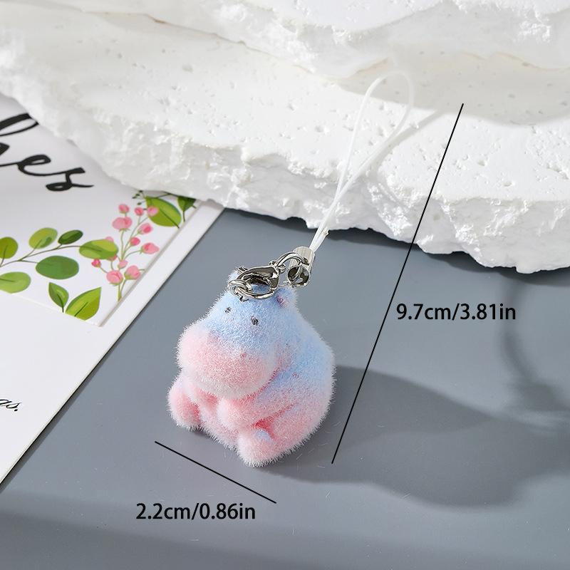 Fun Cartoon Flocking Animal Keychains Phone Lanyard Resin Cute Hexagonal Hedgehog Hippos Bag Earphone Case Pendant Girls Gift