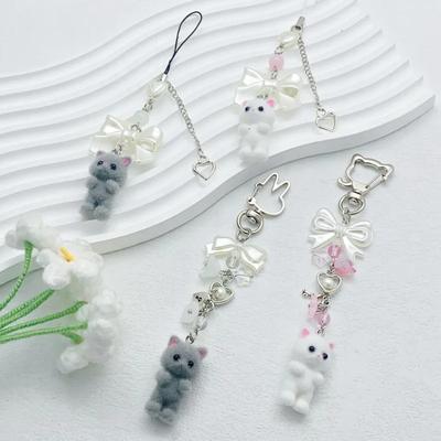 Chlupaté kotě Keychain Ručně vyráběné Y2k Dámské módní akrylové zvířecí plyšové korálky Keychain Taška Přívěsek Dárkové Keychain Příslušenství