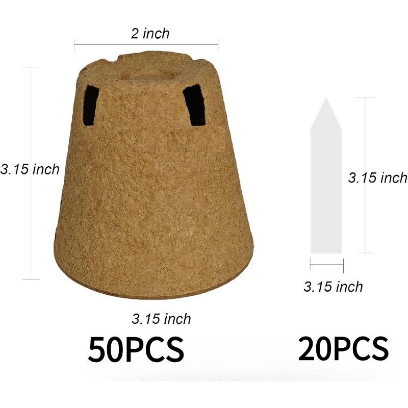 50PCS degradable seedling pot, peat pot for seedling with 20 plant labels, seedling pot with drain hole for sowing
