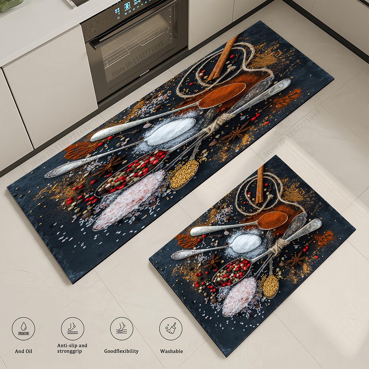 

Кухонный ковер Впитывающий Нескользящий Коврик для гостиной Придверный коврик Ванная комната Входной Длинный коврик Узор приправ Домашний декор Моющиеся коврики 40cmx60cm 1pc