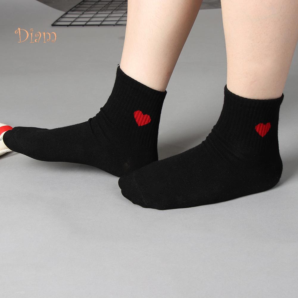 TOPMART Women Solid Color Love Heart Breathable Cotton Elastic Middle Tube Socks
