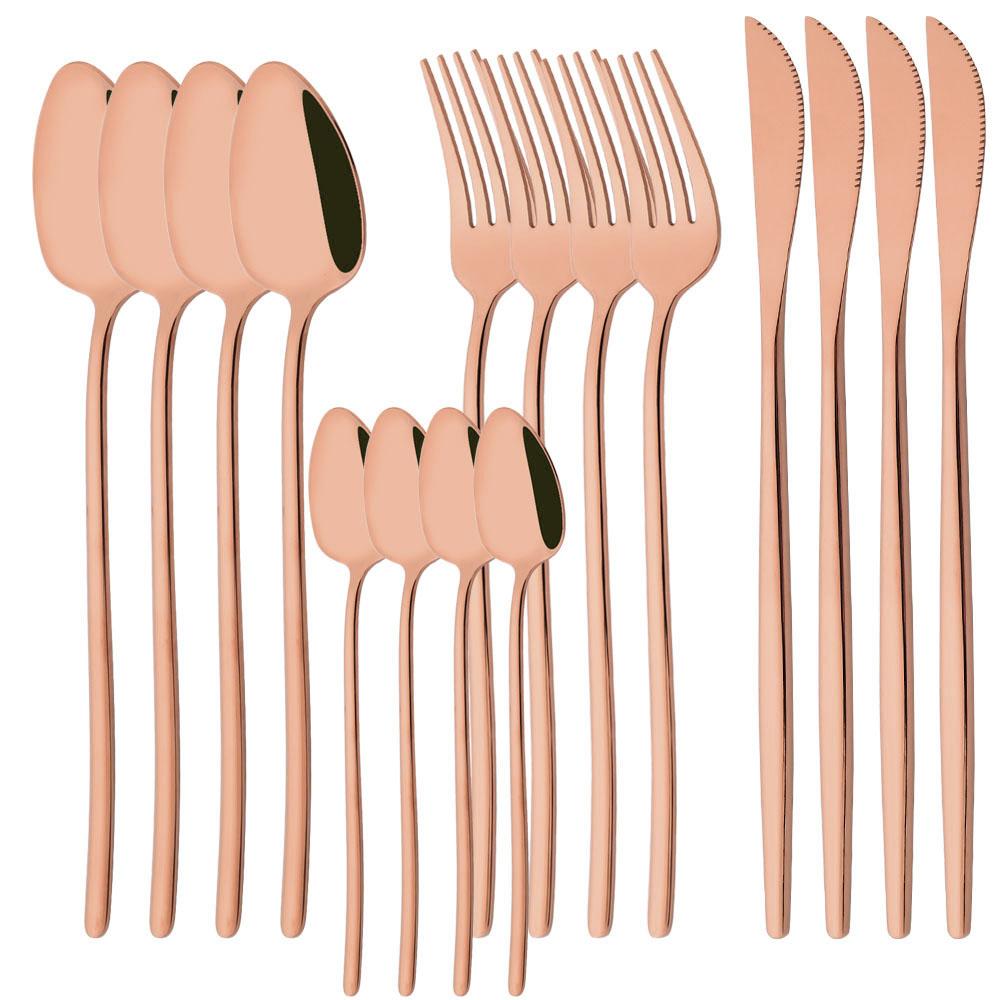 16Pcs Western Black Gold Dinnerware Set Stainless Steel Tableware Flatware Cutlery Set Dinner Knife Fork Spoon Silverware