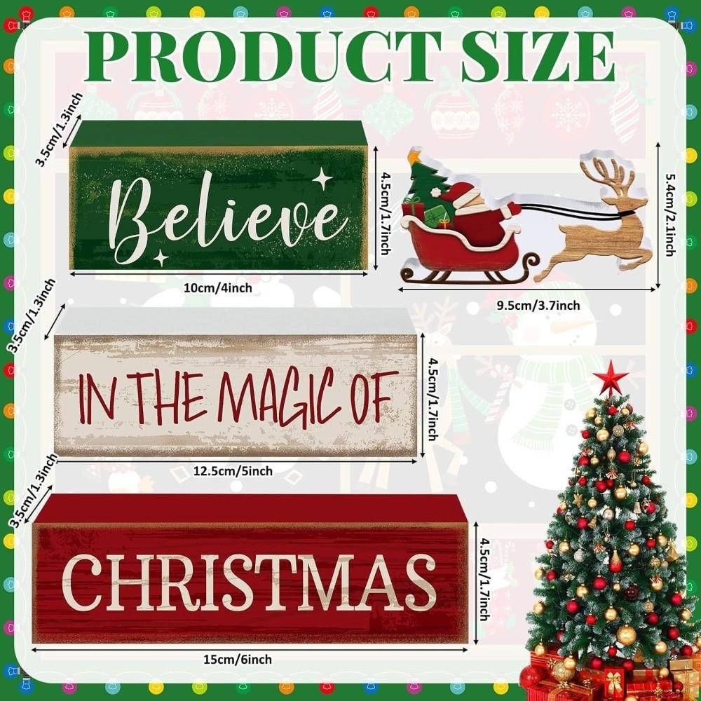 4Pcs Stacked Christmas Table Decoration Wooden Xmas Tiered Tray Decor for Home Kitchen