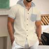 Herren Sommer Waffelstrick Kapuzenjacke Color Block Kurzarm mit Tasche und Knöpfen