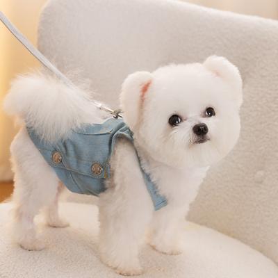 Puppy Dog Clothes Autumn Thin Strap Denim Skirt Small Teddy Can Pull Two Feet Pet Clothing