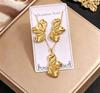 Gold-Plated Stainless Steel Retro Earrings & Necklace Set - Non-Fading Jewelry
