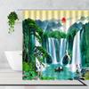 Zen Bamboo Forest Shower Curtain Summer Forest Jungle Waterfall Rock Nature Scenery Bath Curtains Set Green Landscape Bathroom