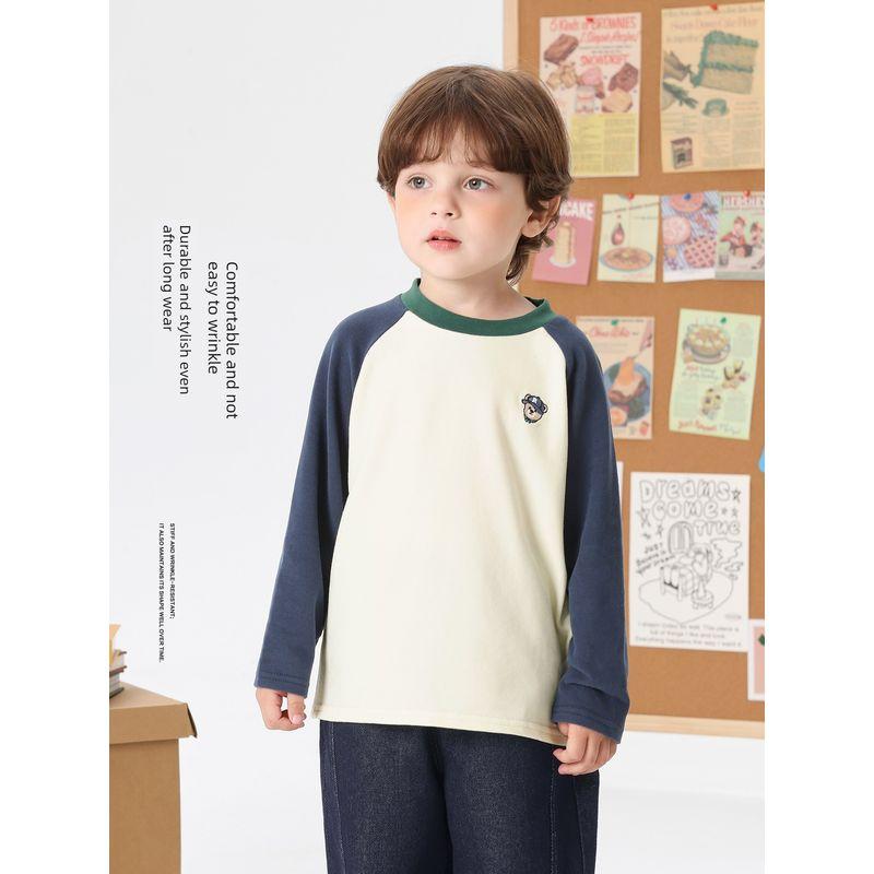 European Style Boys' Long-Sleeve T-Shirt with Color-Blocked Raglan Sleeves, Base Shirt, 2026 Spring and Autumn New Children's Clothing, Toddler Top