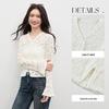 Women's French Embossed Jacquard V-Neck Lace Top