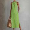 Vestito estivo da donna senza maniche con girocollo, tunica, vestito canotta, casual, ampio, boho, da spiaggia, con spacco laterale, abito estivo