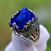 Vintage Style Engraved Multi-Faceted Gemstone Men's Ring The Colorful Metal Ring with Engraved Patterns Shines Brilliantly As It Rotates
