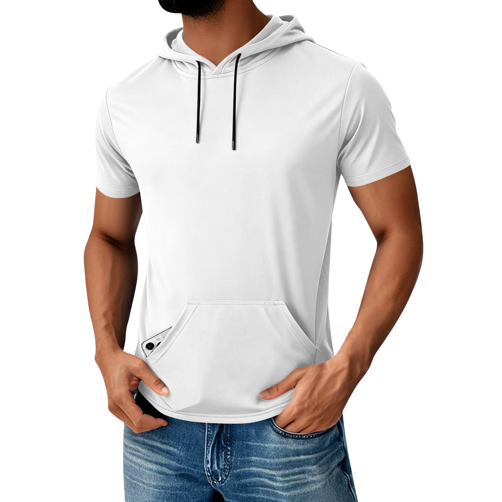 

Men s Hooded Pocket Top Men s Casual Sports Quick Drying Short Sleeved Top XL білий