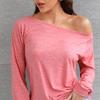 Women T-shirt Solid Color Off Shoulder Autumn Long Sleeve Slash Neck Strapless Pullover Streetwear