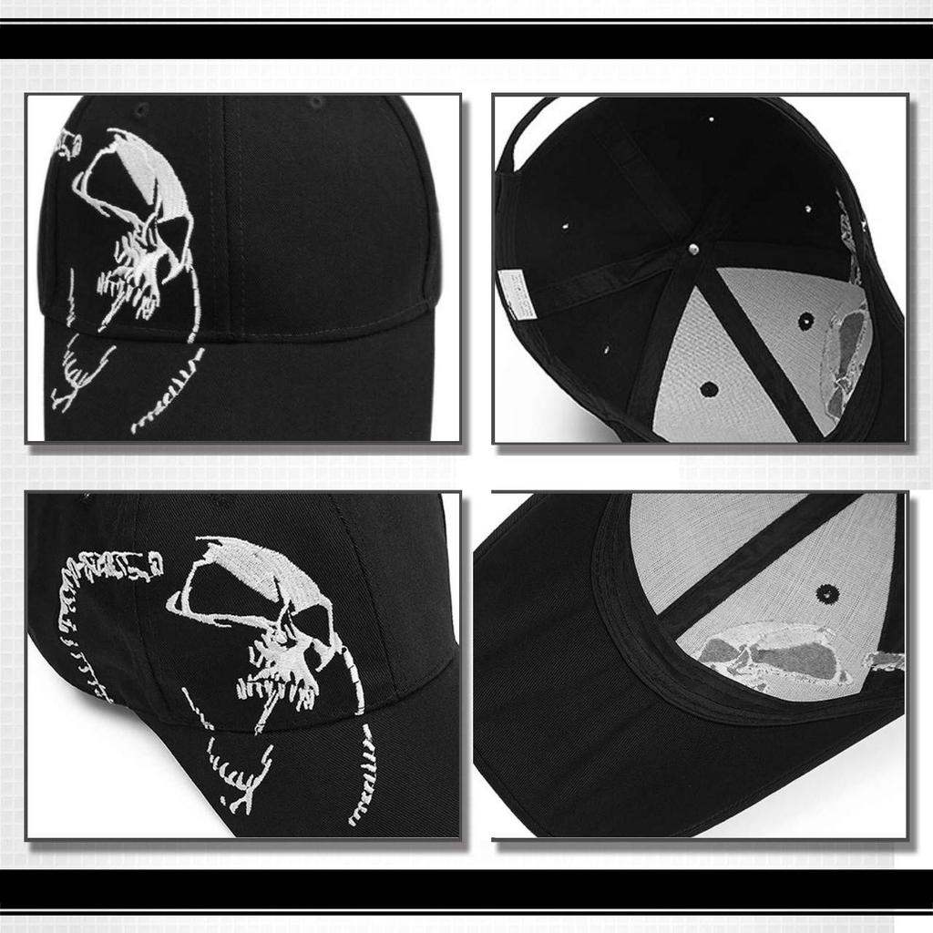 WHITE FANG Hat Cap Black Skull Skeleton Stylish Cool Casual CA189 Men's (01 Black)