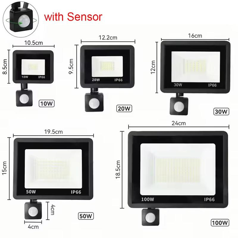 Motion Sensing LED Floodlight Outdoor Led Spotlight 20W 30W 50W 100W IP66 Waterproof Courtyard Garden Street Lighting Wall Lamp