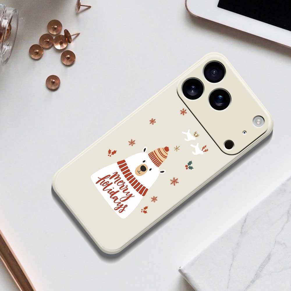 For iPhone 17 Pro Case Merry Holiday Bear Pattern Printing Straight Edge TPU Phone Back Cover