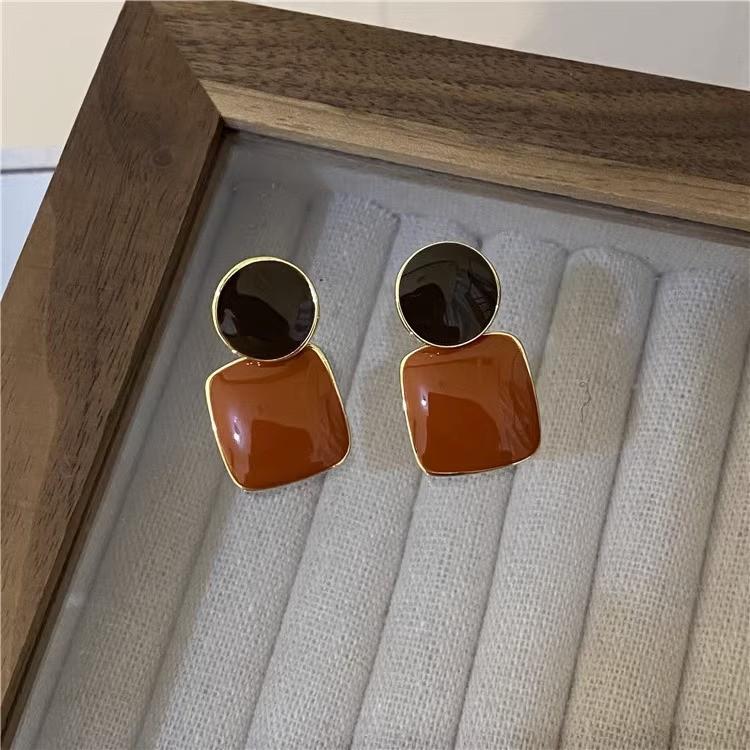 Geometric Green Retro Korean Square Earrings for Women