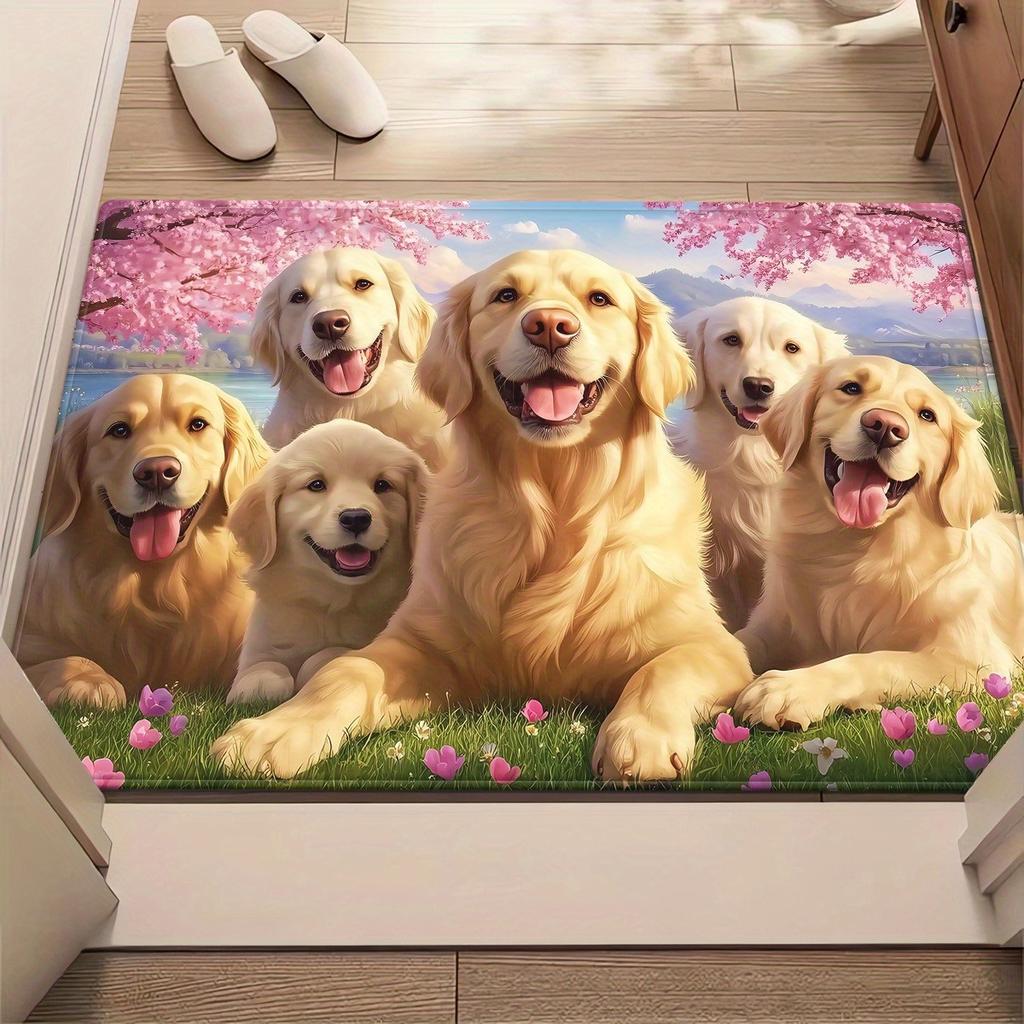 Golden retriever dog family print crystal velvet rug cute pet lovers home decor animal themed floor mat for living room sofaarea