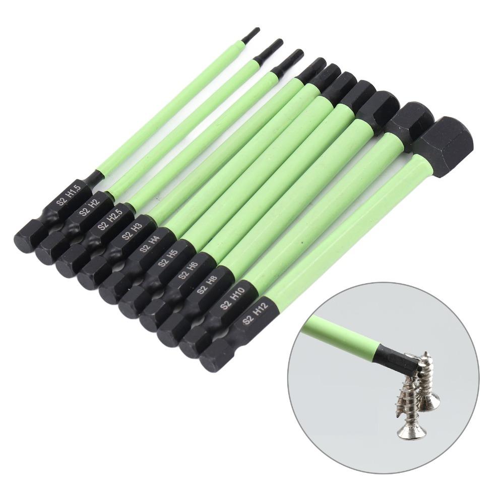 10pcs Magnetic Tips Hex Drill Bit Set S2 Alloy Steel H1.5 To H12 Allen Wrench Drill Bit Latest Version Black 100mm Long