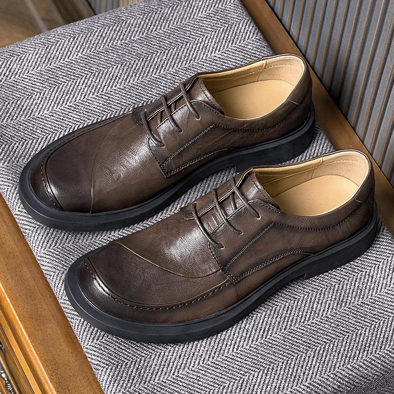 Plateau Derby Schuhe Herren Rundkopf Britischer Stil Kleine Lederschuhe Retro Trend Spleißung Business Casual Herrenschuhe