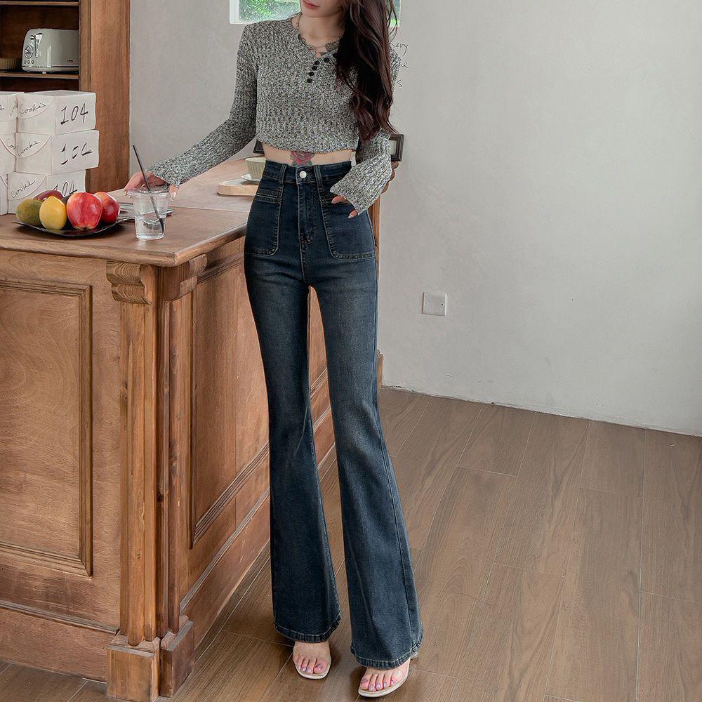 

Ретро Микро Клеш Джинсы с Завышенной Талией и Слим Эффектом - Осенне-Зимние Маленькие Брюки в Пол 2XL [Suggested for 63-70 kg]