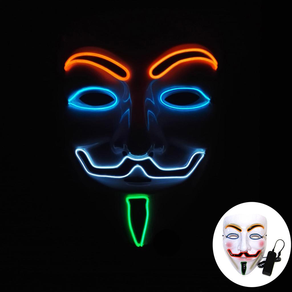 Halloween Glowing V Mask EL Wire Neon Light Up Anonymous Mask Cosplay Horror Luminous Mask for Man Women Haunted House Props