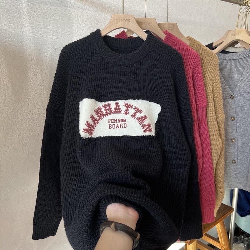 

Ретро японский женский свитер Осень/Зима Новая коллекция Вязаный Свободный Верхняя одежда Толстый 3XL чёрный