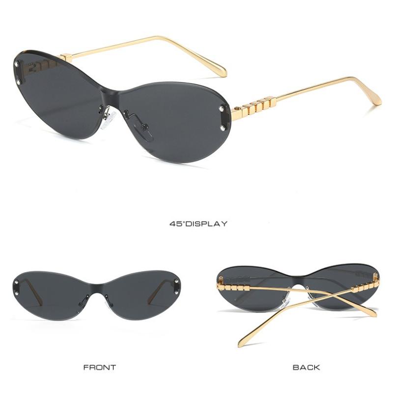 Lunettes de soleil Y2k Style Sans monture Femmes Monture en métal UV400 Lunettes Google Nouvelles Lunettes à bords circulaires Adaptées pour la conduite en extérieur